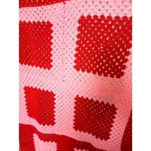 Crochet‎ HandMade  Pink Granny Squares  Burgundy  Throw 55x55 - Picture 7 of 7